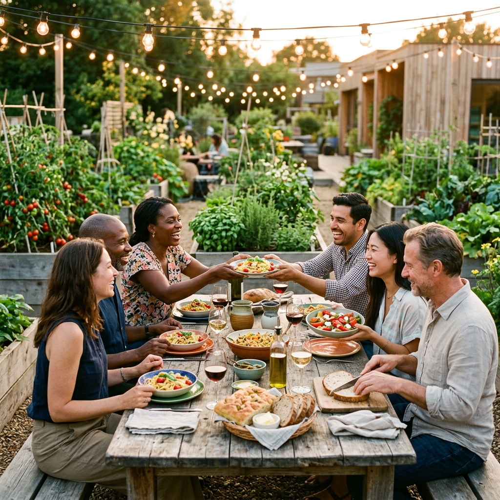 Stunning neighbor community feasting dinner